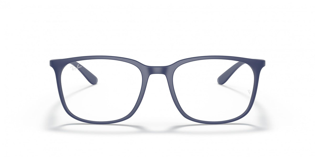 Blue rectangular prescription eyewear frames, front view with clear lenses