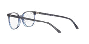 Prescription eyewear frames with light blue tint front and dark temples, oval lenses