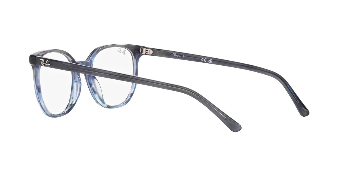 Prescription eyewear frames with light blue tint front and dark temples, oval lenses