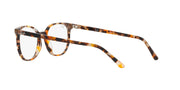 Tortoiseshell prescription frames, front-left view with clear lenses and logo temple