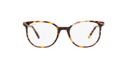 Tortoiseshell round eyeglass frames with clear lenses and dark temple accents