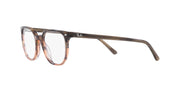 Ray-Ban prescription eyeglass frames, brown tortoise, front-right angle view, full-rim