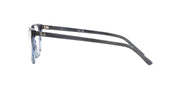Prescription eyewear frames in dark blue with side profile view and full-rim lenses