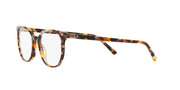 Tortoiseshell prescription eyeglass frames, left side view with clear lenses