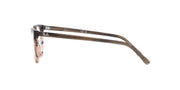 Ray-Ban prescription eyeglass frames, brown tortoise, right-side profile view, full-rim