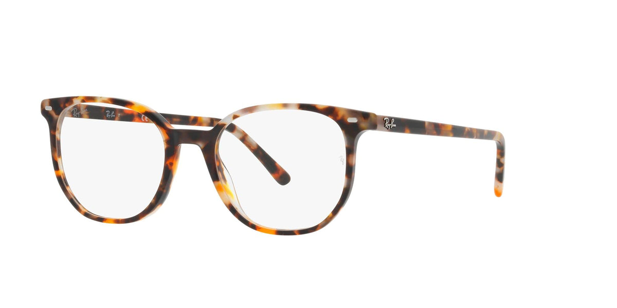 Tortoiseshell eyeglass frames shown from the side with clear round lenses