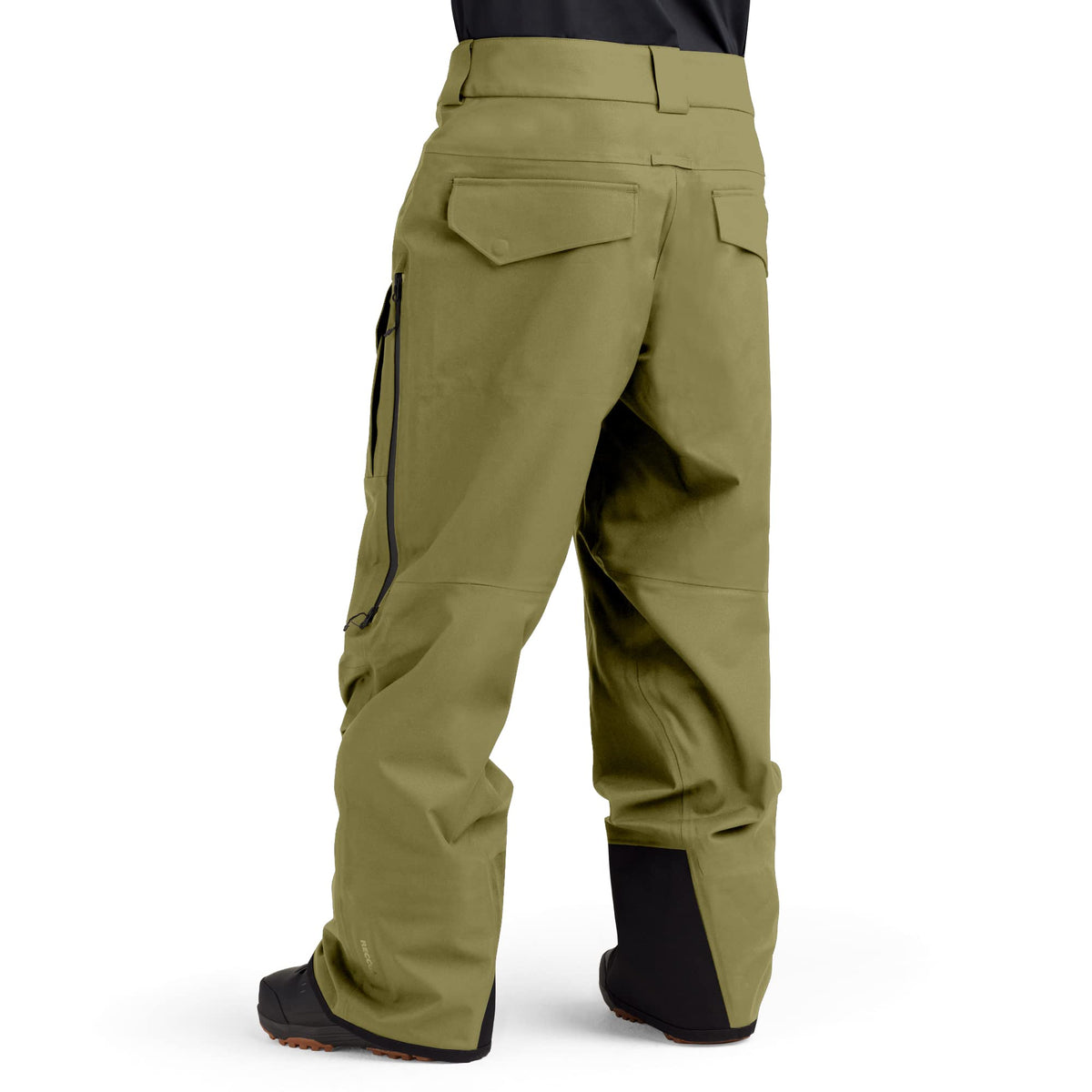 Men's olive outdoor pants with adjustable waist and cargo pocket details
