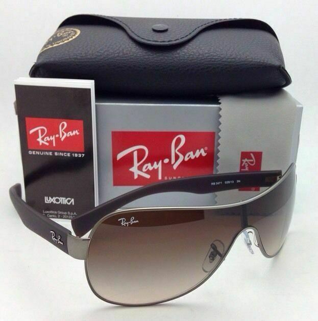Ray-Ban shield sunglasses with matte gunmetal frame and brown gradient lenses