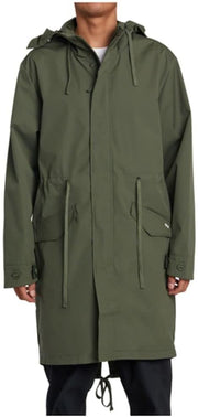 Men's fishtail raincoat, dark green, hooded with drawstrings and flap pockets