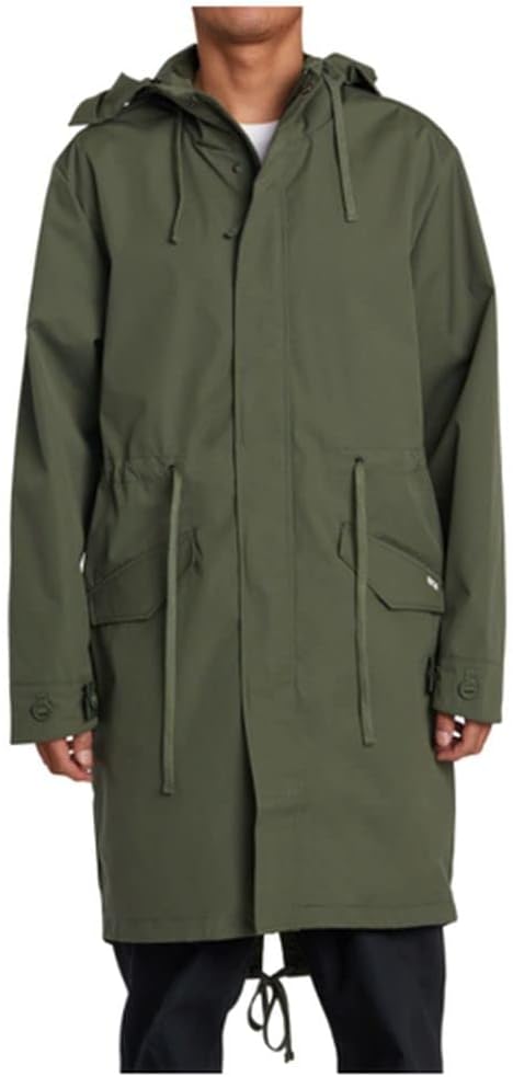 Men's fishtail raincoat, dark green, hooded with drawstrings and flap pockets