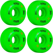 Set of four green skateboard wheels with Bones 100S branding