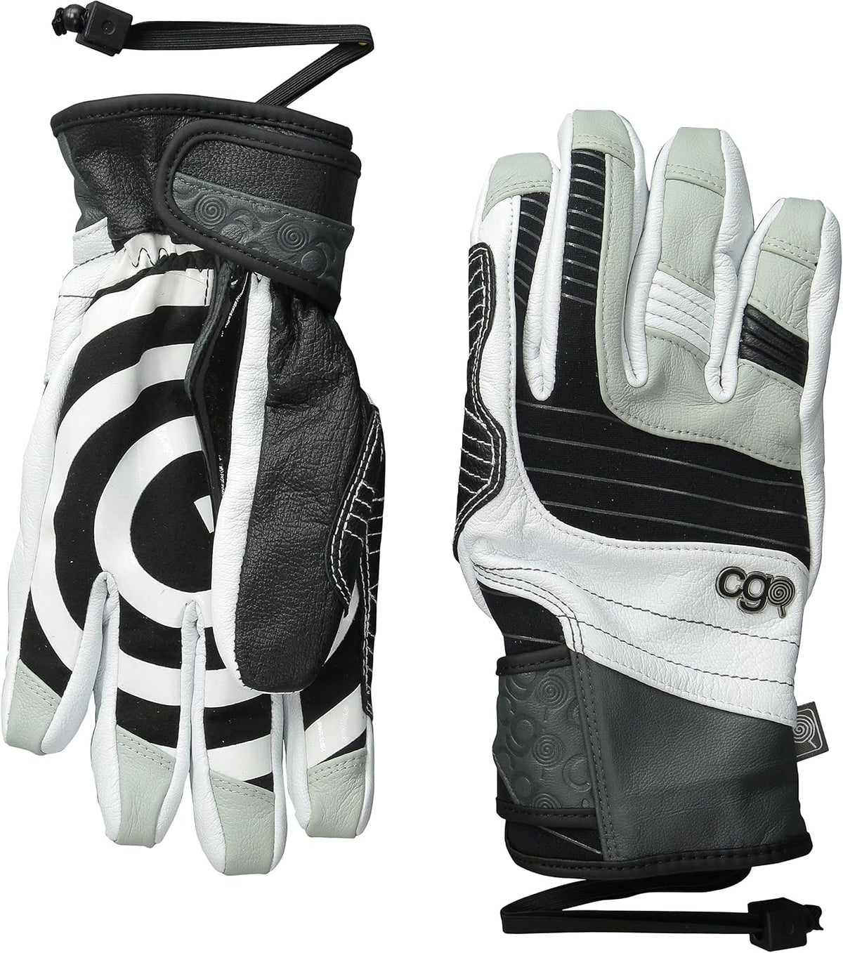 Two-tone black and white CG gloves with wrist strap and textured knuckle panel