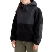 Women’s black sherpa fleece hoodie with front zip and kangaroo pocket