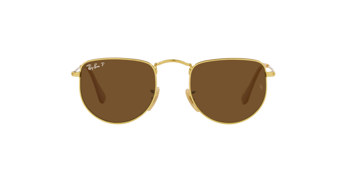 Ray-Ban RB3958 sunglasses with gold frames and polarized brown round lenses
