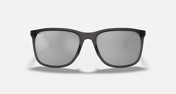 Ray-Ban RB4313 rectangular sunglasses, matte dark frame, grey mirrored lenses