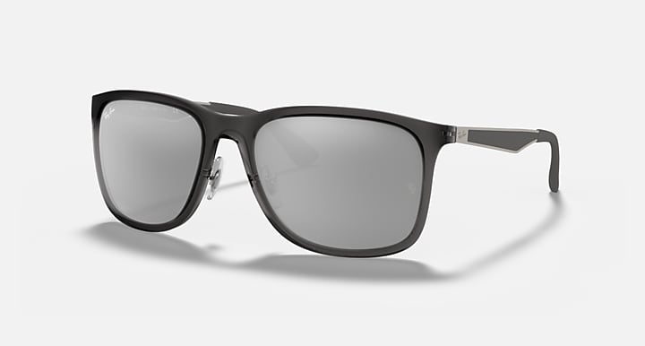 Ray-Ban RB4313 square sunglasses with matte dark frames and grey mirrored lenses