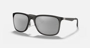 Ray-Ban RB4313 square sunglasses with matte dark frames and grey mirrored lenses