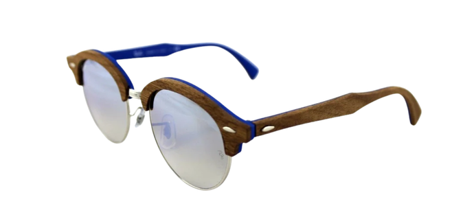 Ray-Ban clubround sunglasses with dark wood frame and mirrored silver lenses