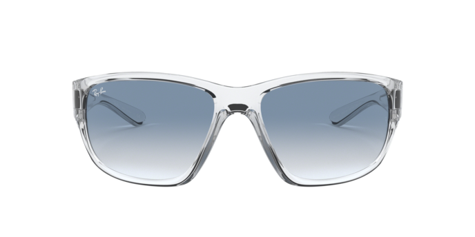 Ray-Ban RB4300 sunglasses with clear gradient blue lenses and transparent frame