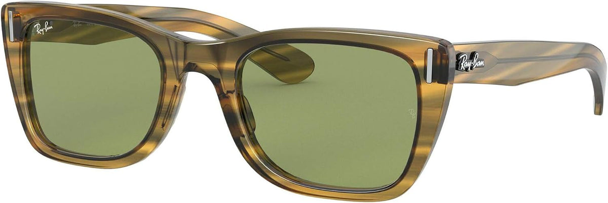Ray-Ban RB2248 Caribbean sunglasses with striped yellow and bottle-green frames, green lenses