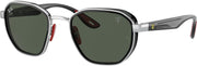 Ray-Ban round sunglasses with silver-tone frame and dark green lenses, metal temples