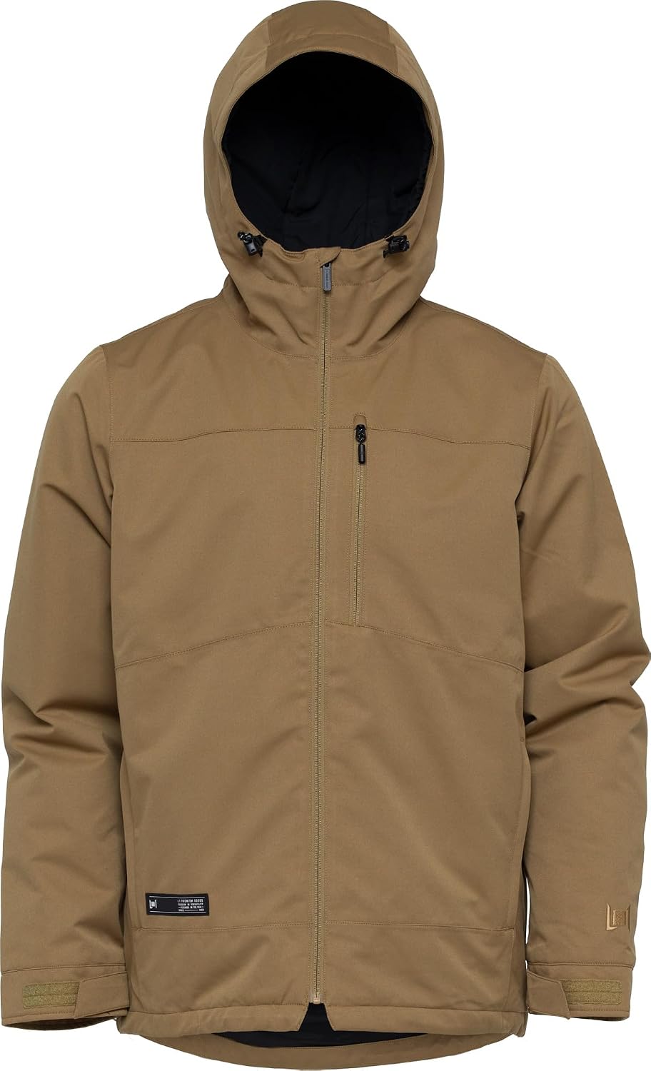 L1 Hasting men's snowboard jacket, dull gold hood, full-zip front