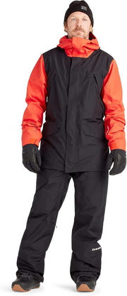 Men's Gore-Tex 2L snow jacket with red sleeves, black hooded shell and full zip