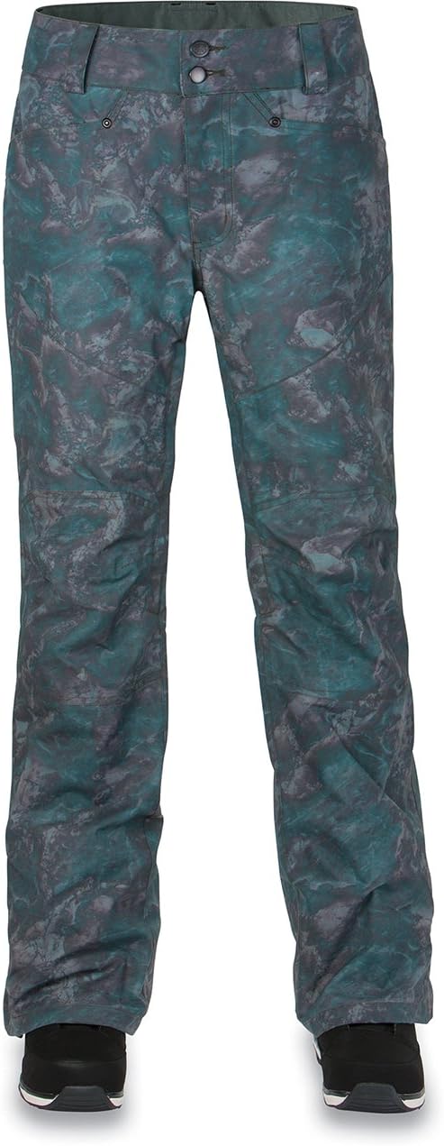 Women's belted snow pants in dark teal, full-length with cuffs