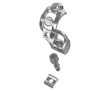 Left 2-bolt split-clamp mount hardware, silver metal bracket and bolts