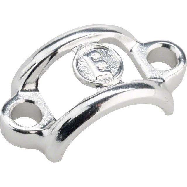 Chrome alloy handlebar clamp with mounting bolt and two screw holes
