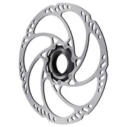 Silver 203mm center-lock disc brake rotor with perforated braking surface and lock ring