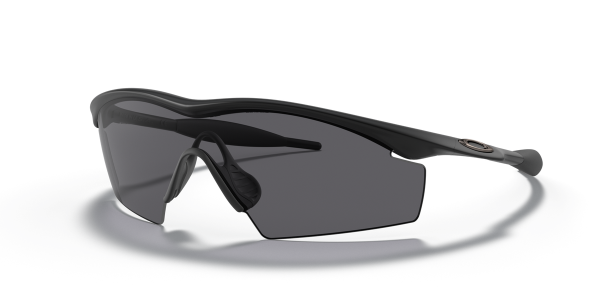 Oakley M Frame Strike sunglasses with black wrap frame and dark gray lenses