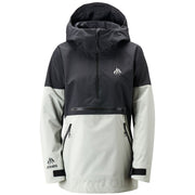 Women’s mountain surf anorak jacket with hood, dark top and light lower panels, front zip
