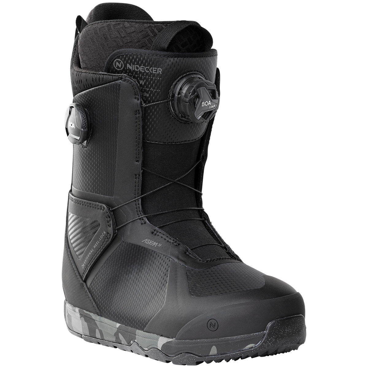 Nidecker men’s black snowboard boot with BOA dial and padded ankle collar