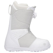 Women’s Sierra snowboard boots in white with gray panels, padded collar, lace-up, treaded sole
