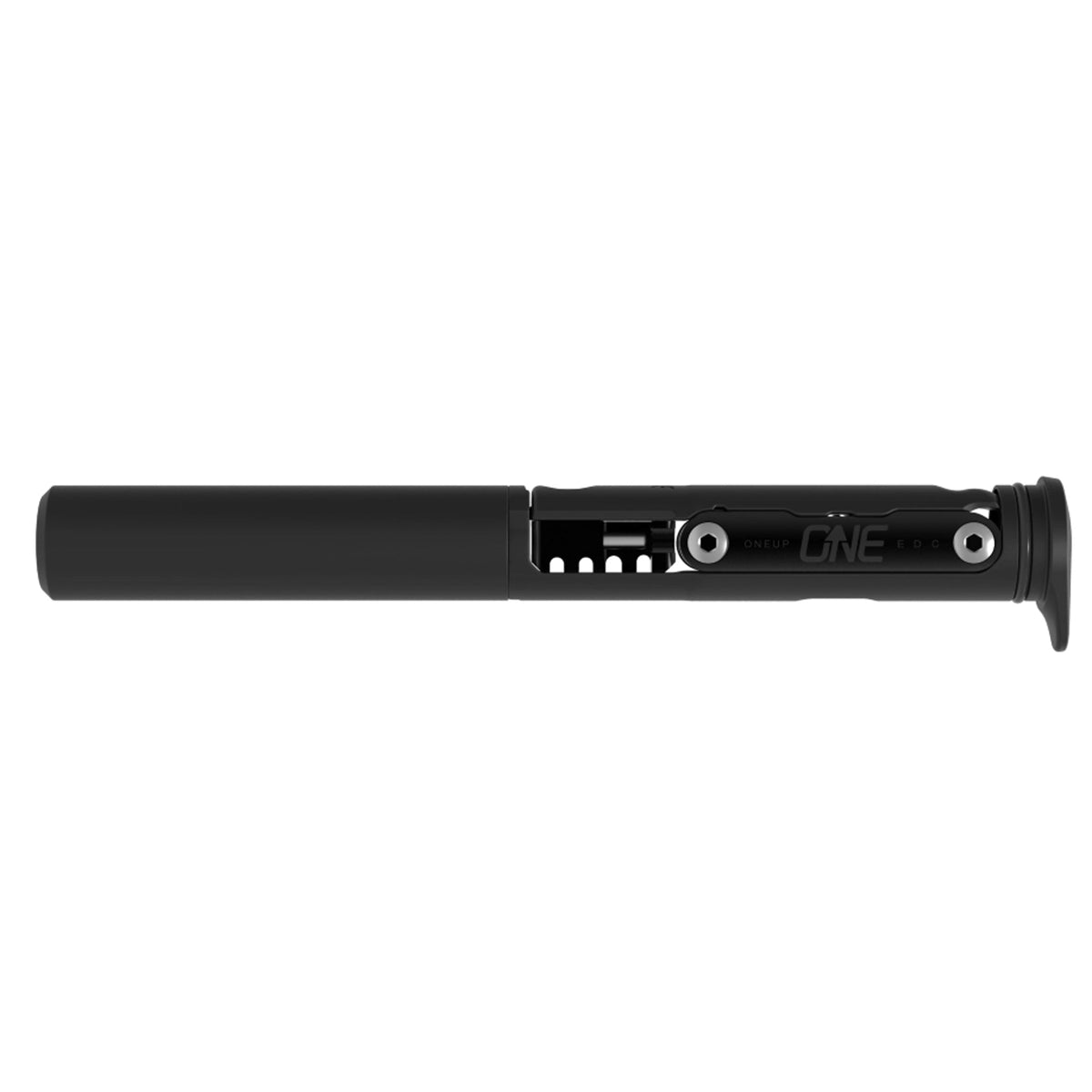 Black EDC multi-tool handle with end cap and mounted bit slot
