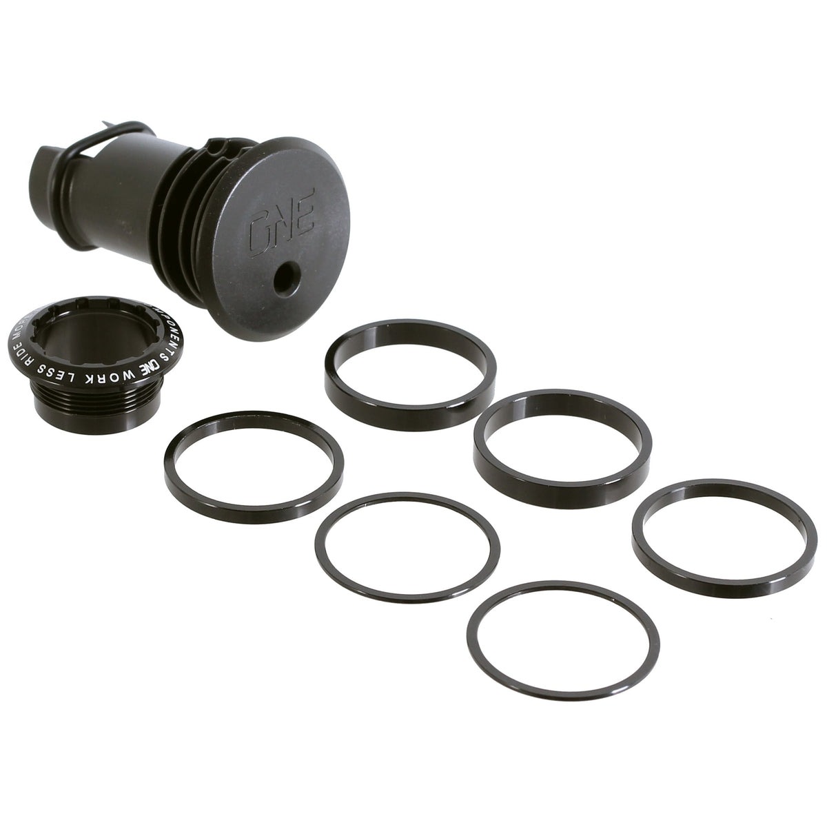 Black threaded EDC top cap with metal rings and O-ring set