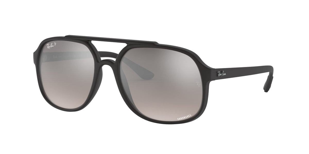 Ray-Ban Chromance sunglasses with matte black frame and polarized grey mirrored lenses