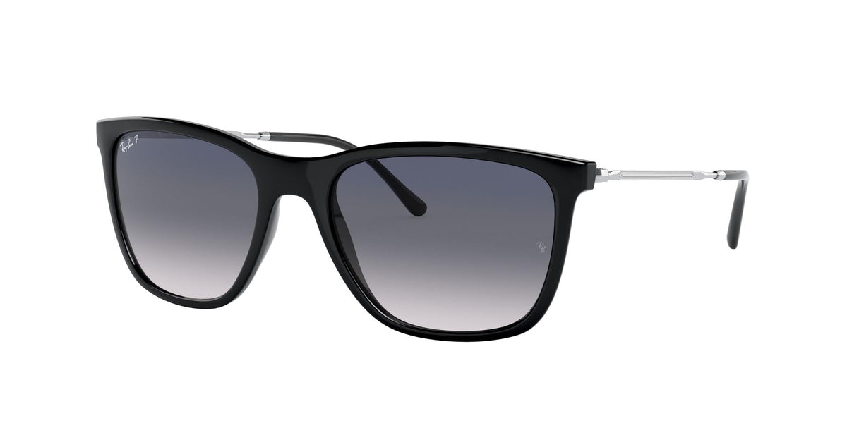 Ray-Ban RB4344 black sunglasses with blue gradient polarized lenses