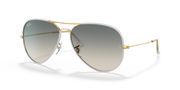 Ray-Ban RB3025JM aviator sunglasses, gold frame, grey gradient lenses, clear tips