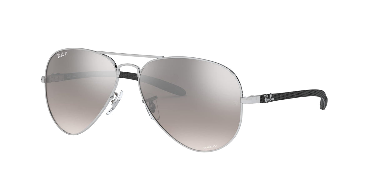 Ray-Ban Chromance aviator sunglasses with silver frame and mirrored grey polarized lenses