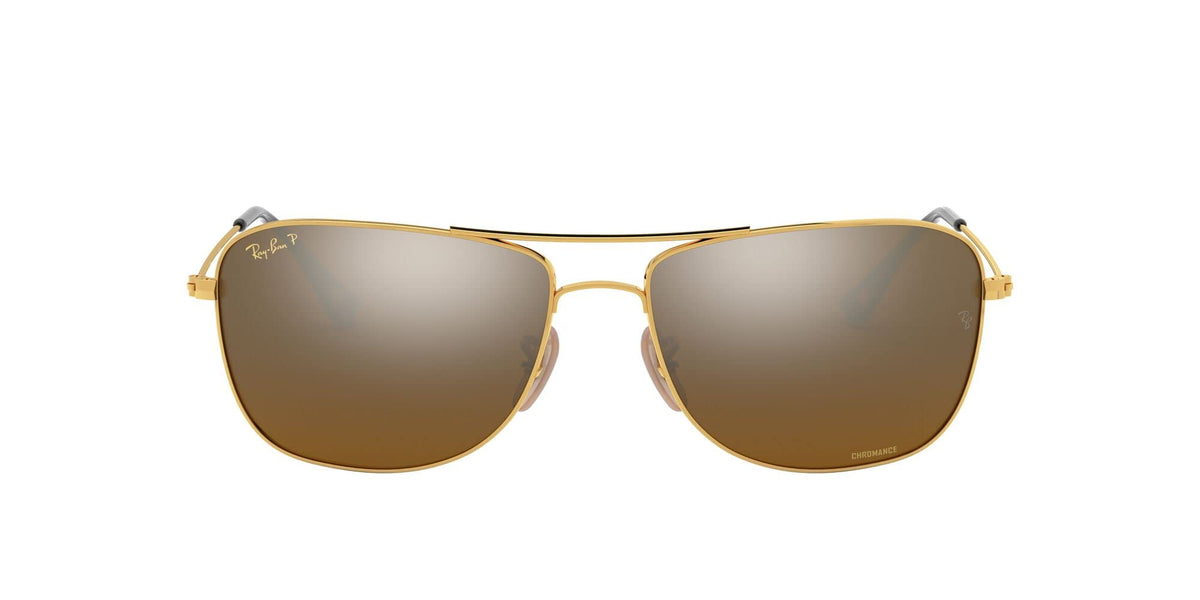 Ray-Ban RB3543 Chromance gold sunglasses with brown mirrored polarized lenses