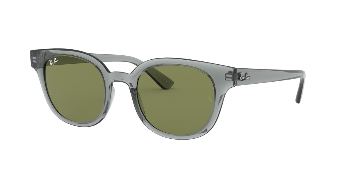 Ray-Ban RB4324 sunglasses with green tinted lenses and translucent grey frame