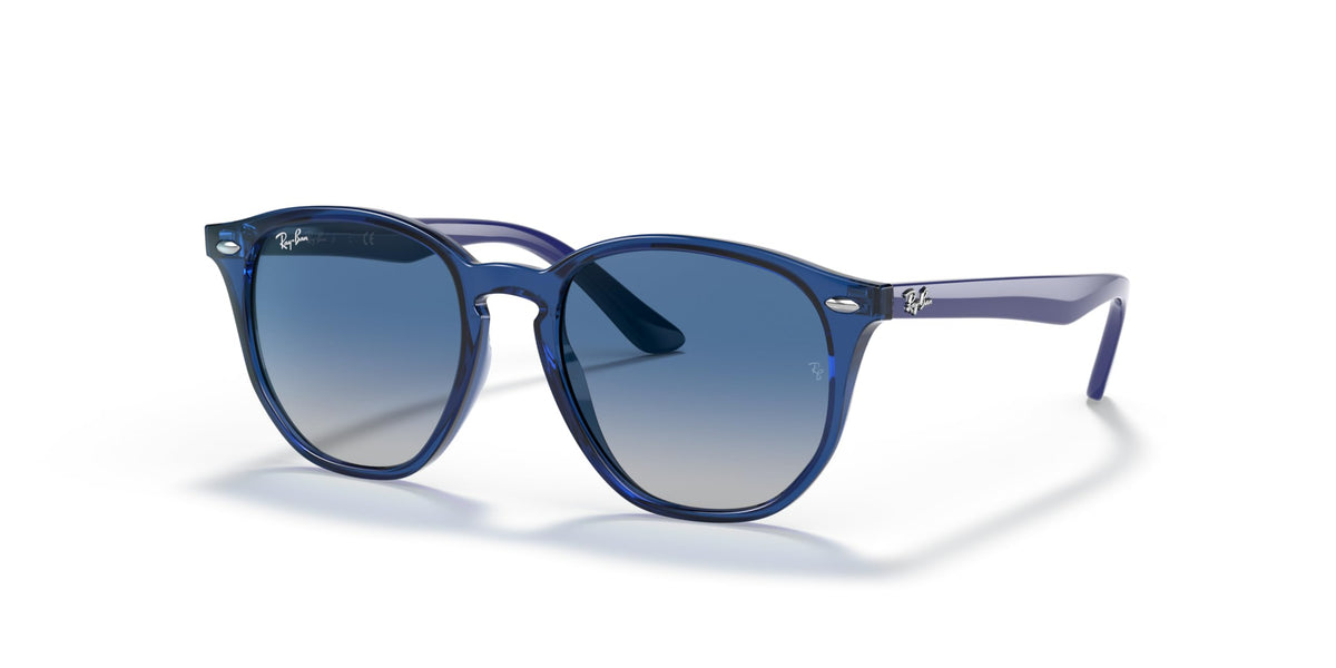 Kids sunglasses with blue frames and blue gradient lenses, rounded cat-eye style