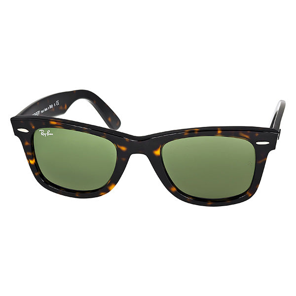 Ray-Ban Wayfarer RB2140 sunglasses with dark tortoise frame and green lenses