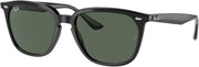 Ray-Ban sunglasses with black frames and green tinted lenses