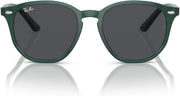 Kids Ray-Ban sunglasses with green frame and dark gray oval lenses