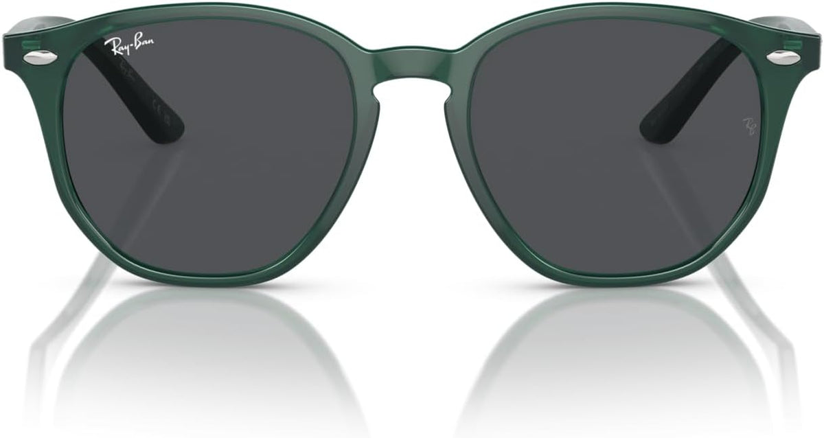 Kids Ray-Ban sunglasses with green frame and dark gray oval lenses