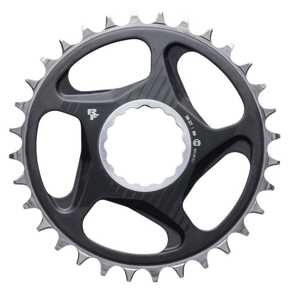 Black narrow-wide chainring with sprocket teeth and direct-mount interface