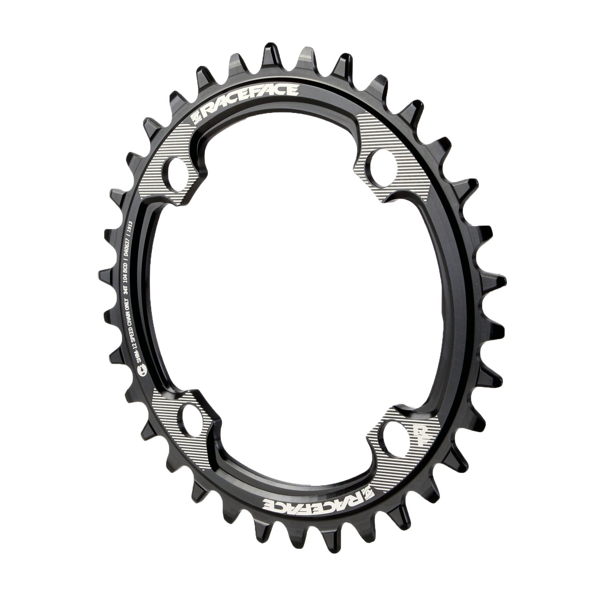 RaceFace Hyperglide+ chainring, black 4-bolt 104 BCD, 7075 aluminum, 1x
